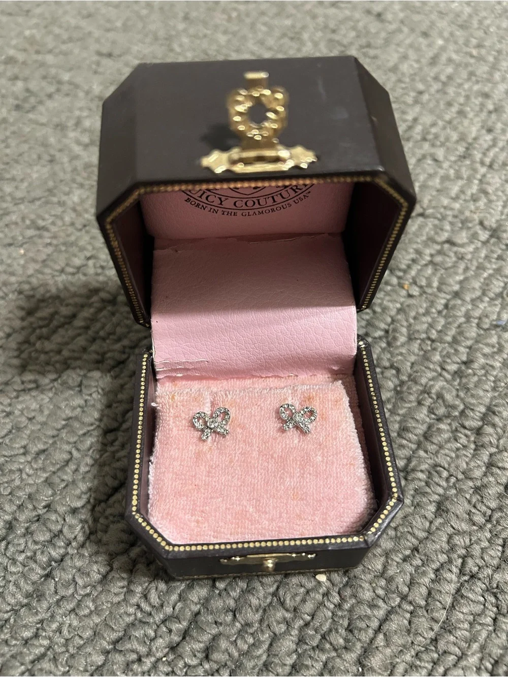 Juicy Couture Bow Pavé Stud Earrings YJRU0547 with Original Box